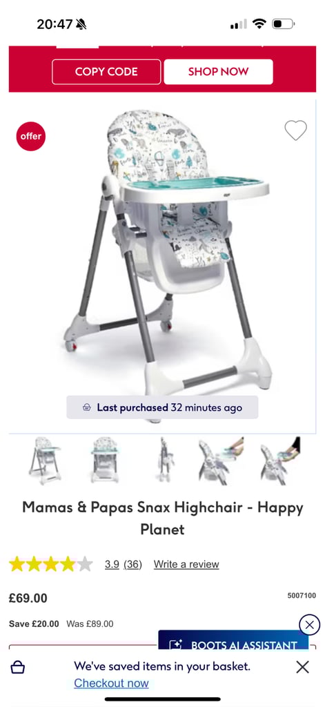 Mamas and papas high chair snax 