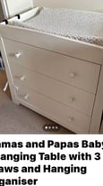 Mamas and Papas Baby Changing Table with 3 Draws and Hanging Organiser
