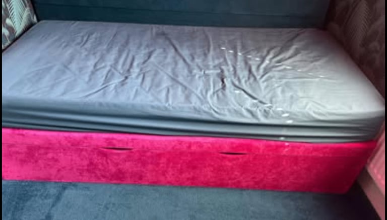 Ottoman, Single Bed - Pink - Mattress Included