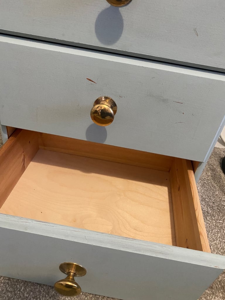 Solid wood chest of drawers, bedside table and mirror