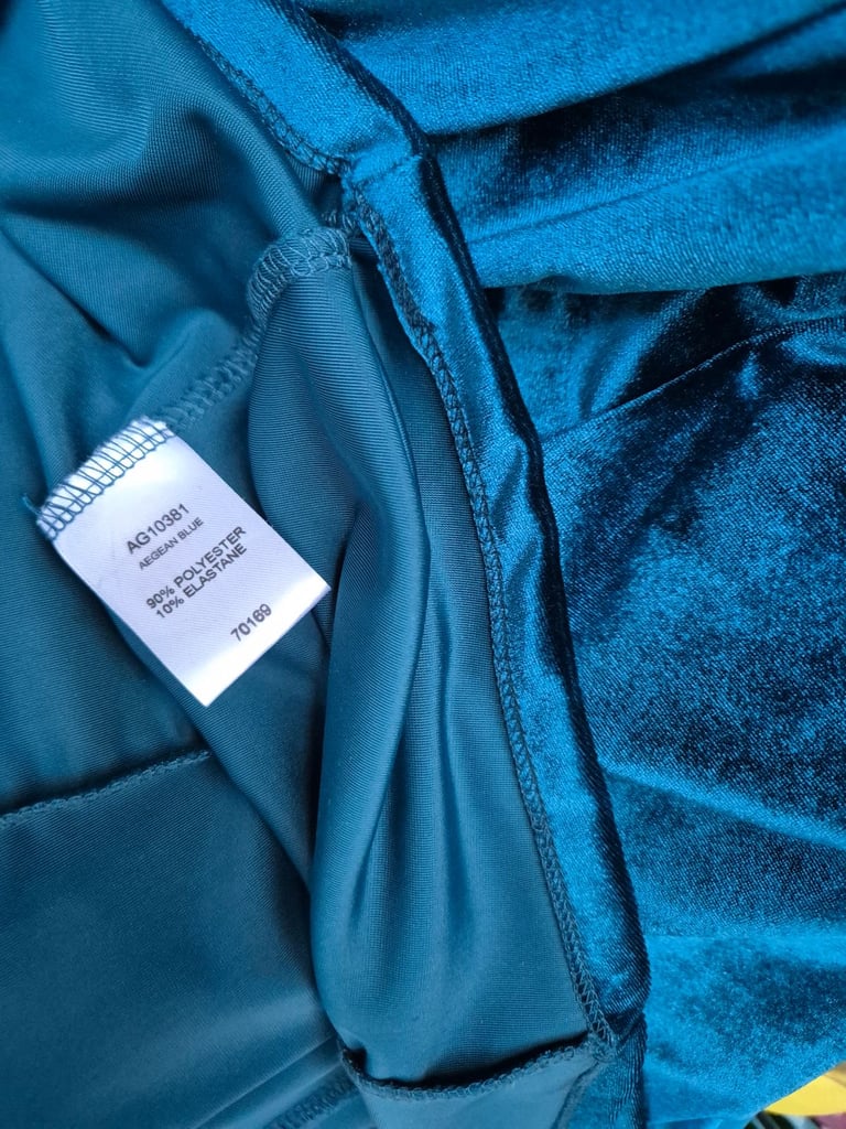 New Cotton Traders Agean Blue Velvet Round Neck Dress Immaculate 