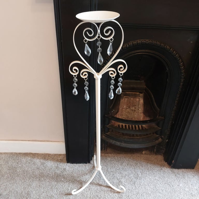 image for Tall Decorative Cream Metal Floor Standing Candle Holder 