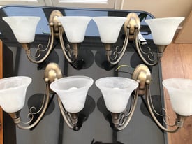 4 x Wall Lights Antique Brass Effect, Frosted Glass Shades