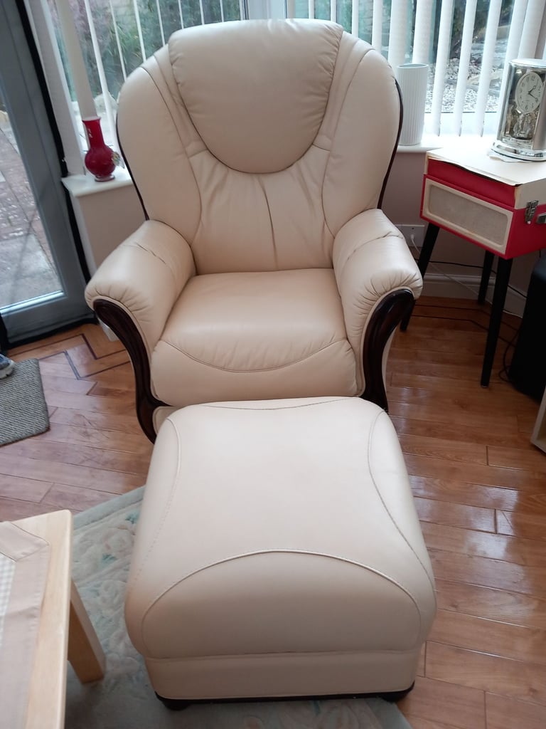 Leather armchair and footstool