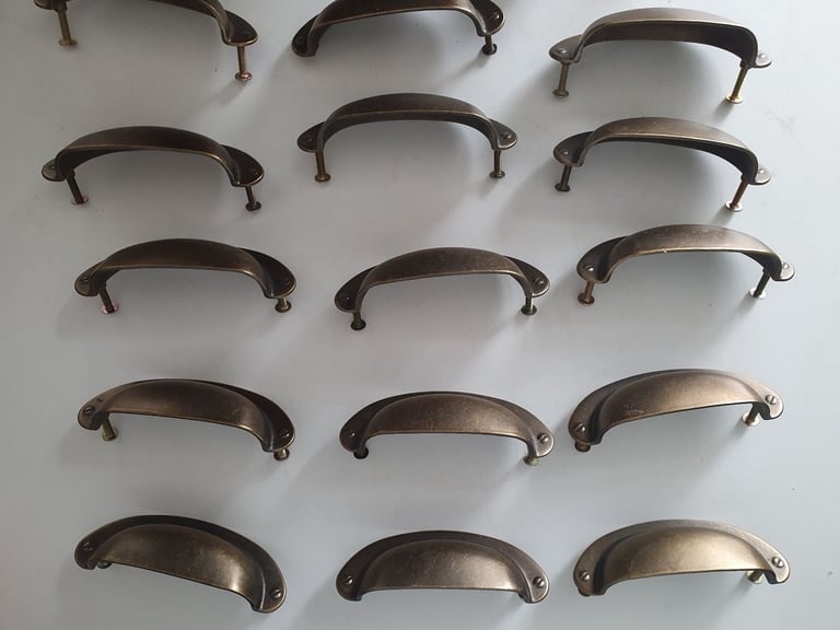 Antique brass cup pull half moon handles bundle x15