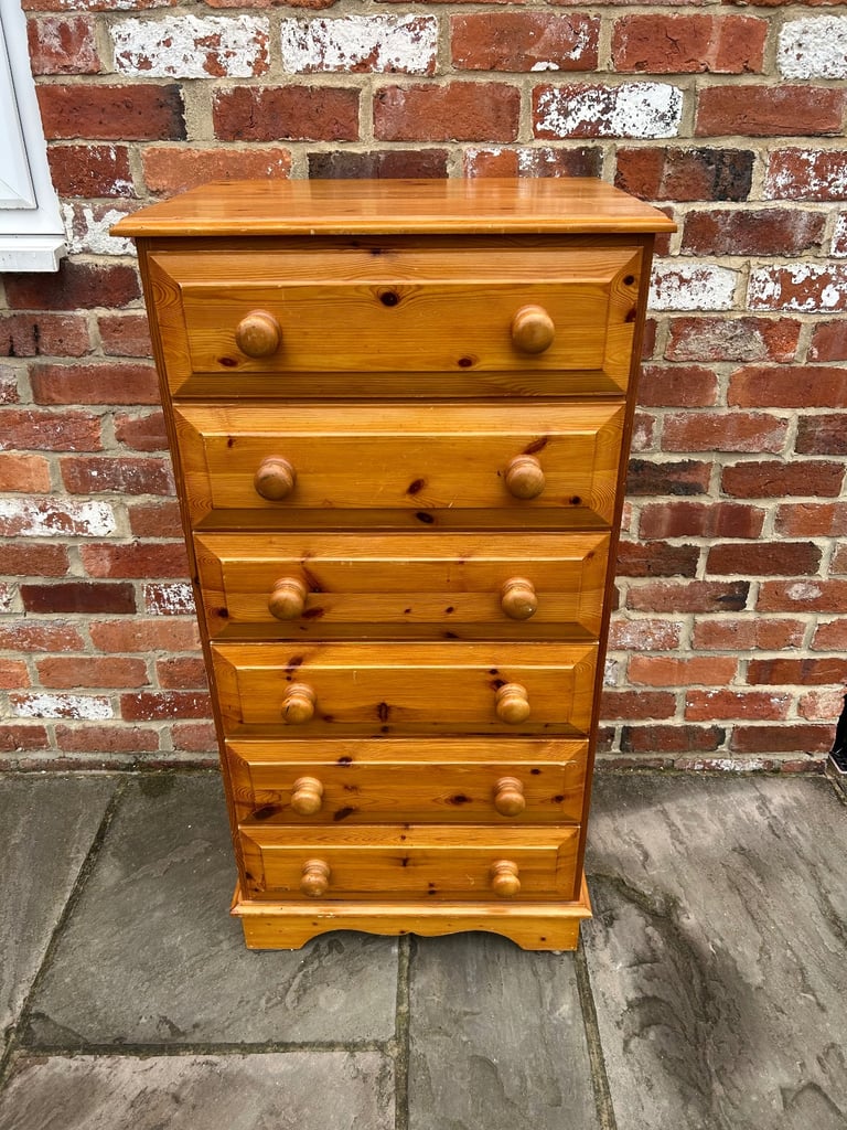 Solid Pine Tallboy Chest of Drawers - Good Condition 