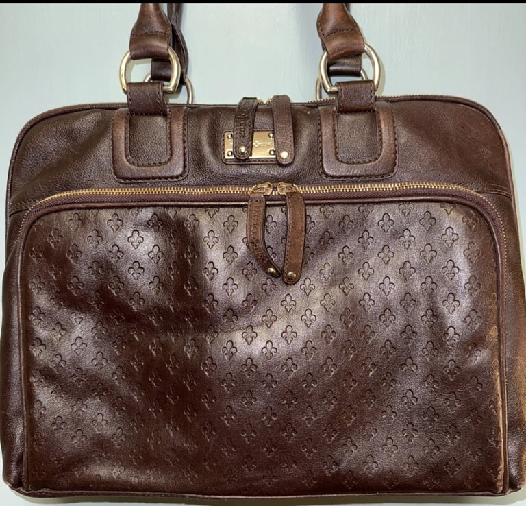 Big Brown Leather Laptop/ Work Bag by Patrick Cox. Jazzy lining, Many Pockets. 
