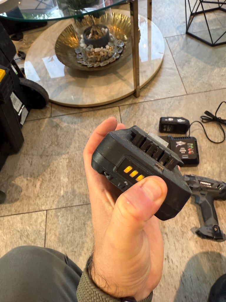 Drill, impact driver with three batteries & charger