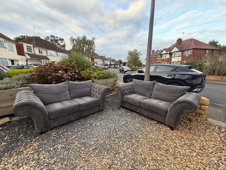 Grey Chesterfield 3 Seater Sofa Set 