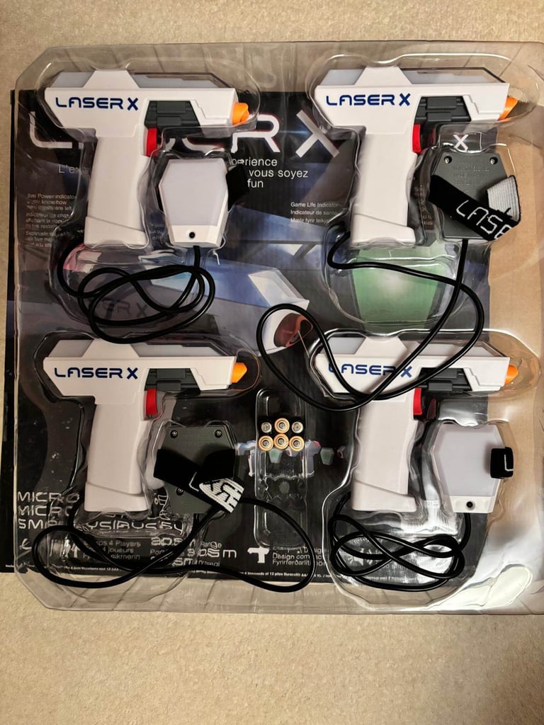 Laser X 4 Micro Blasters, 2 never used, excellent condition with box and batteries