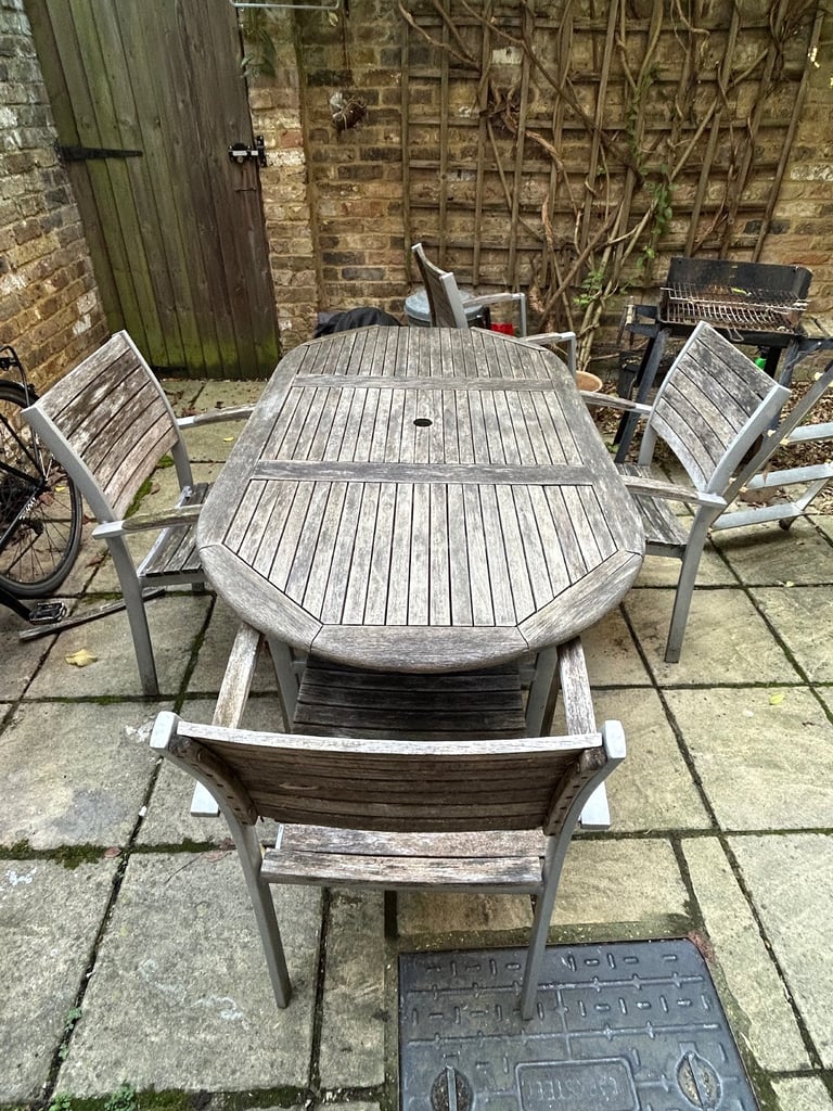 image for Outdoor Wood Table with 4 chairs