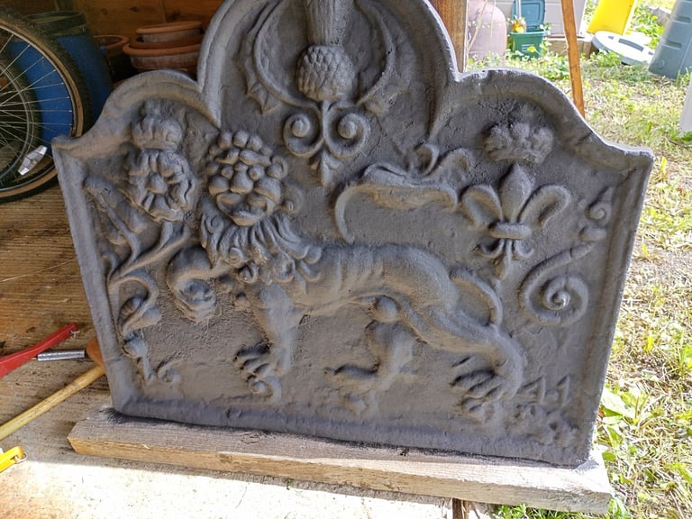 Cast Iron Fireback and Dog Grate