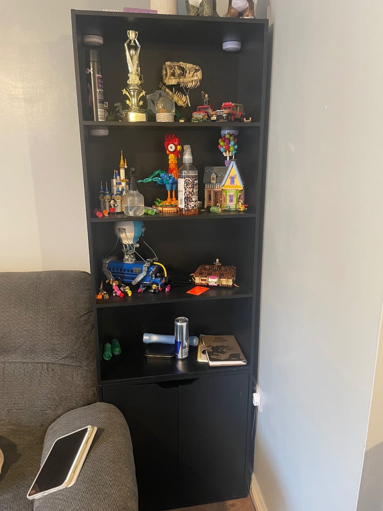 URBNLIVING 6 Tier Bookcase Bookshelf With 2 Doors Cupboard (Matt Black)