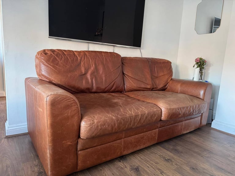 image for Leather Tan Sofa - Free!