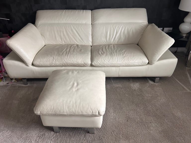 FREE X2 Harvey’s cream leather 3 seater sofas and footstool