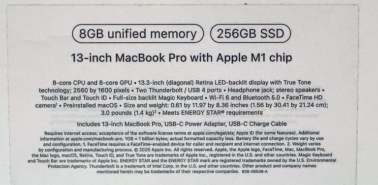 13-inch MacBook Pro (Late 2020) M1, 8GB RAM, 256GB storage (Space Grey) - excellent condition