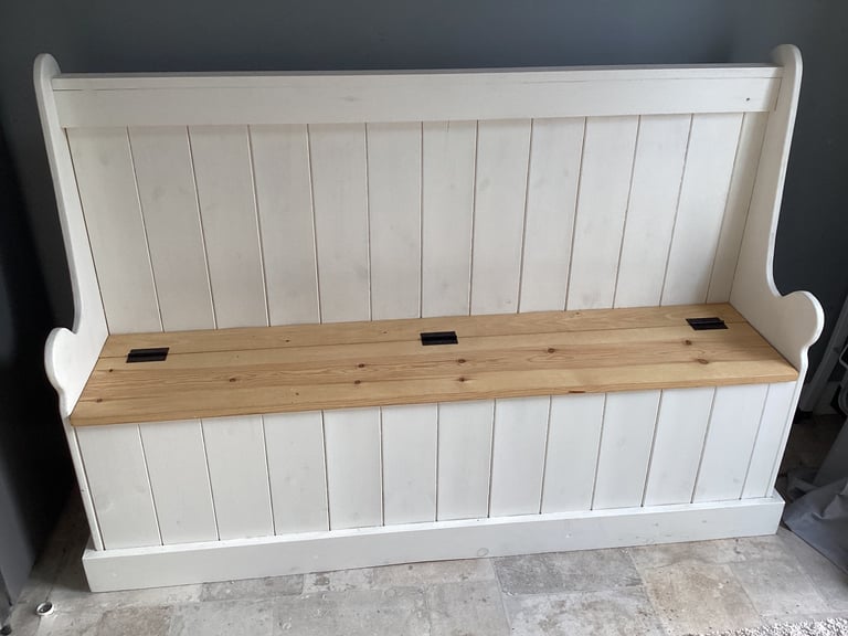 Solid pine monks bench with storage and cushions 