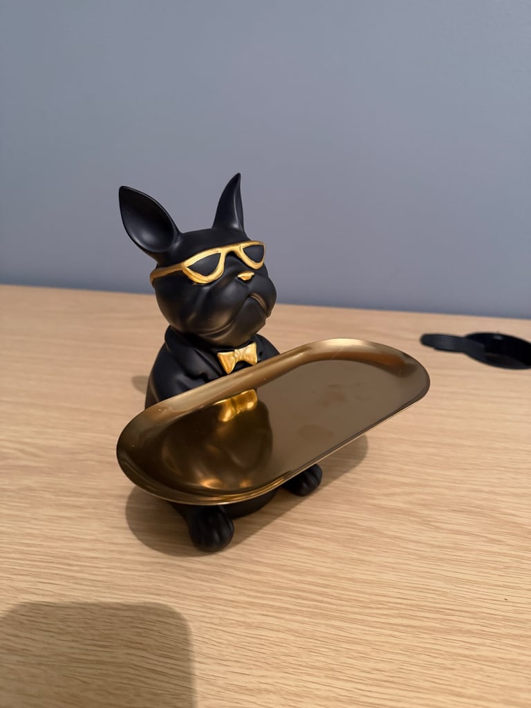 French Bulldog Resin Statue with Tray