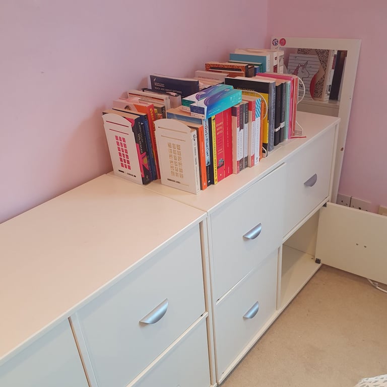 Bedroom White Cupboards with matching baskets 