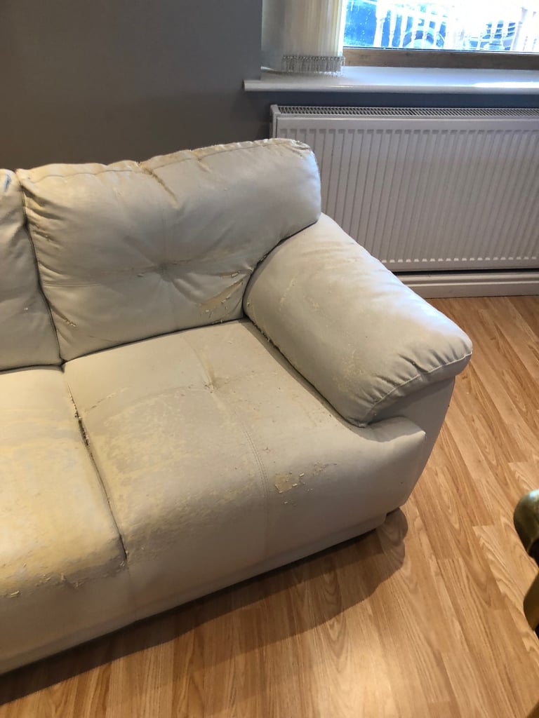 2 seater white leather sofa