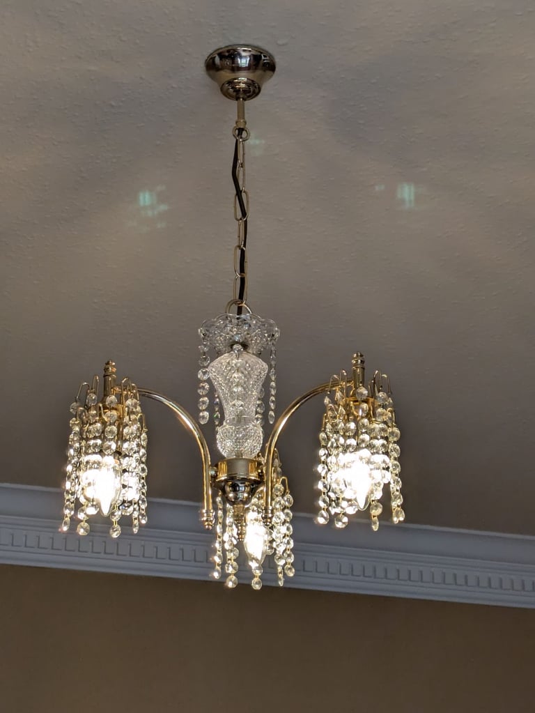 image for Vintage 3 lamp Crystal Chandelier 
