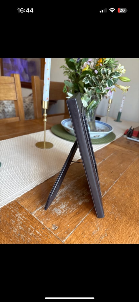 Leather photo frame with cream stitching 