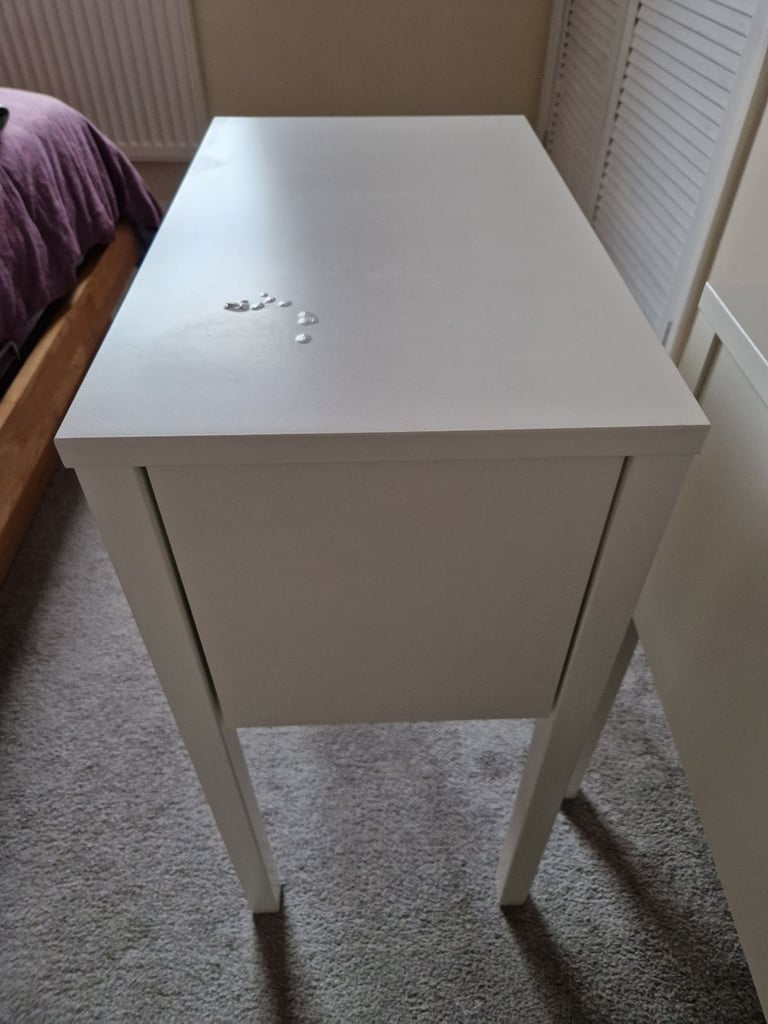 Pair of IKEA Nordli slim white bedside tables with deep drawer