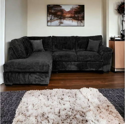 Brand New Sofa Set - Thomes Full Back Jumbo Cord L Shape Corner OR 3+2 Seater Sofa - Black
