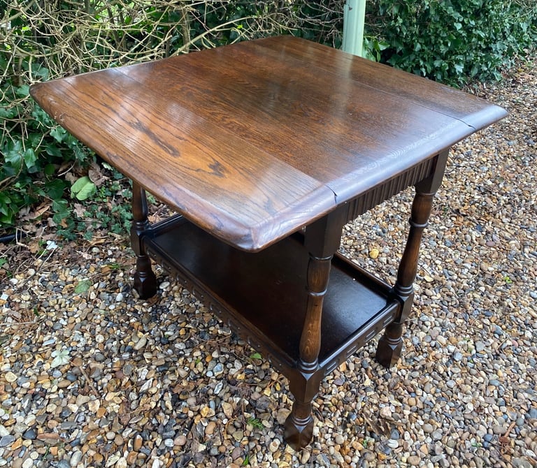 Vintage Dark Oak Small Drop Leaf Table