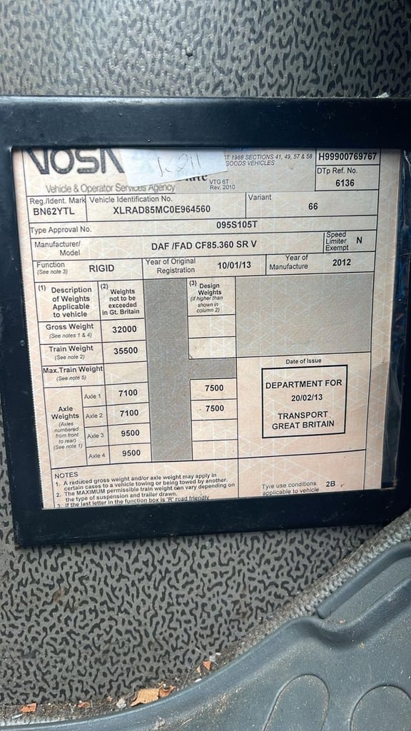 2013 (62) LEYLAND DAF CF 85 WHALE VACUUM TANKER. 32 TON GVW.  AUTO