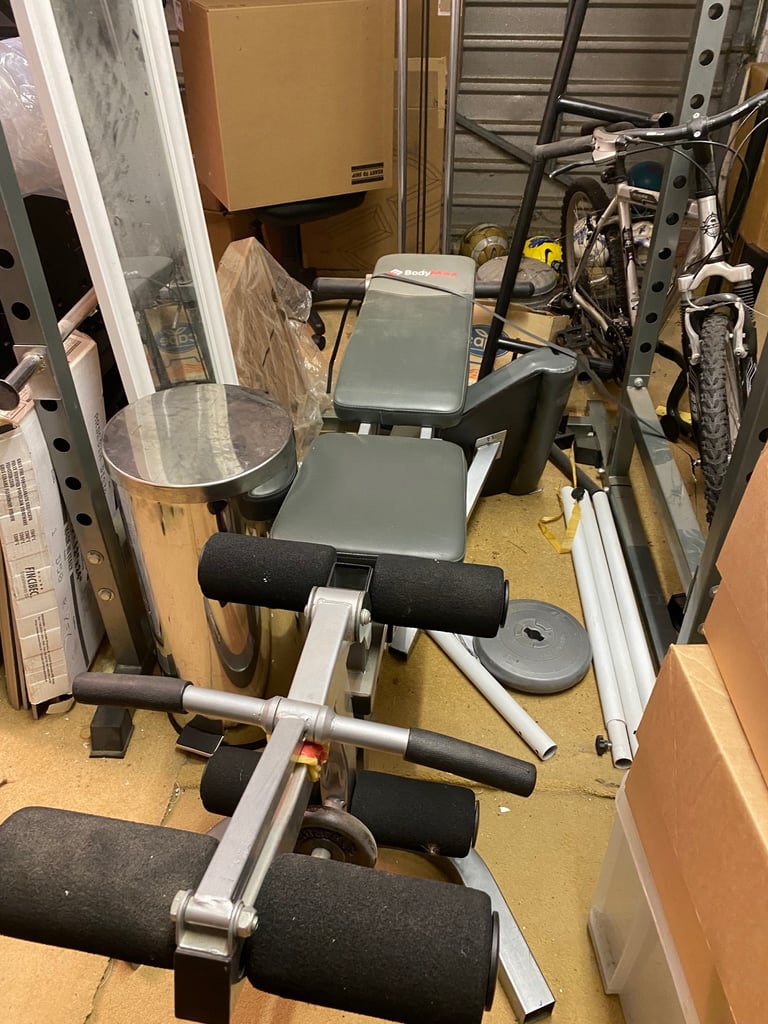 Gym Half Rack system with lat pull-down and bench