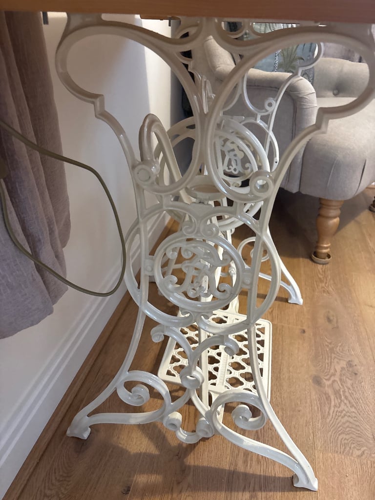 Sewing machine table base with solid wood top, 