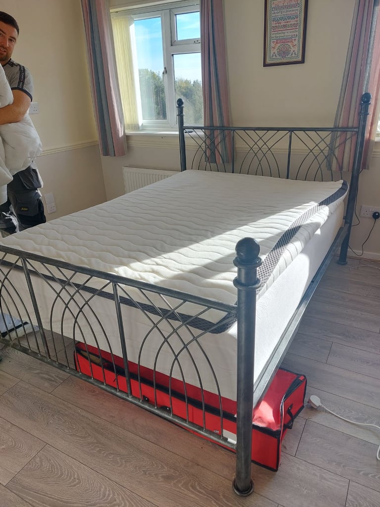 image for Solid double bed + mattress (delivery available 