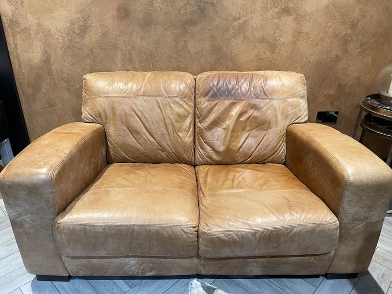 image for 2 Seater settee/sofa tan leather 