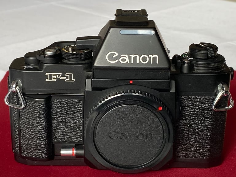 image for Canon 'New F1' SLR Camera, AE Finder, Near Mint with Strap, Instructions and Half Case