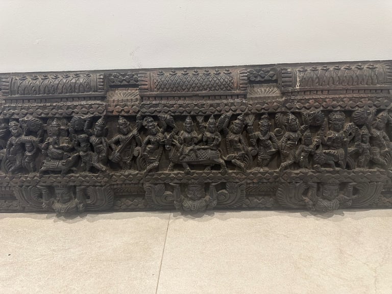 Hand carved Indian temple panel solid hardwood