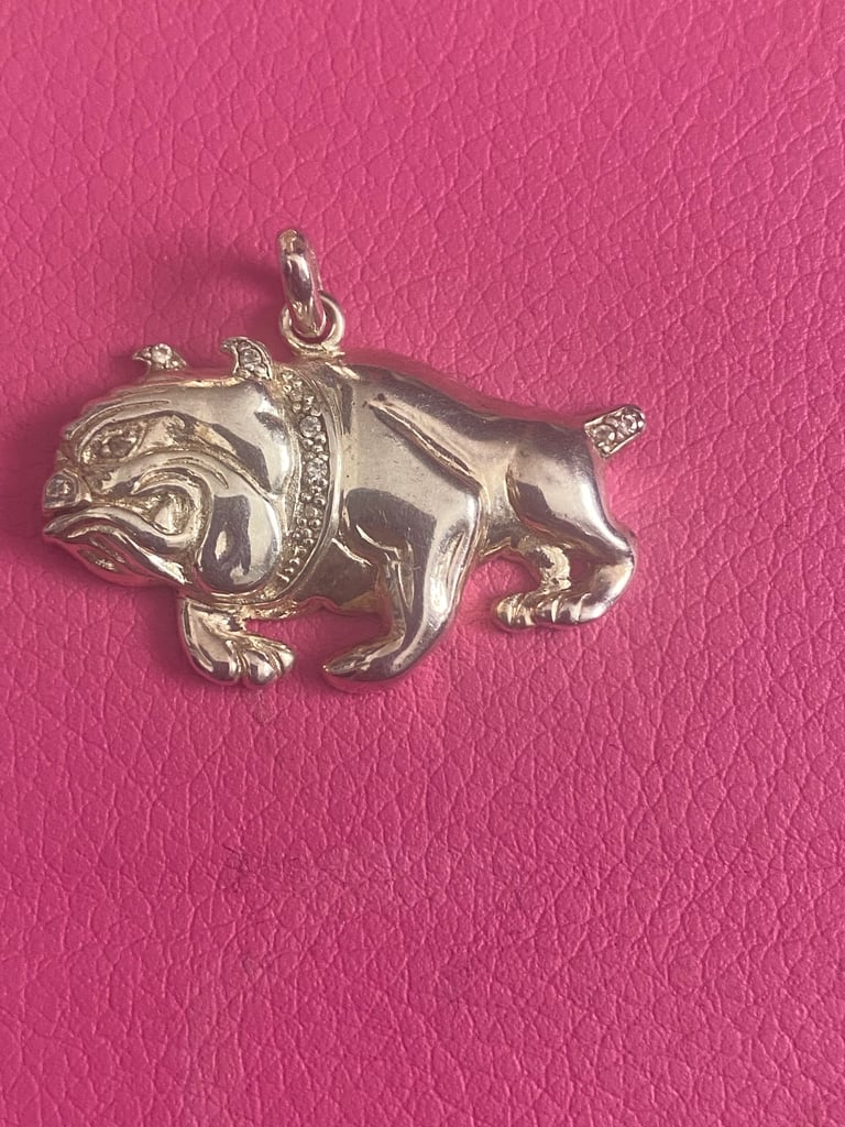image for 925 Solid Silver Bulldog Pendant with small Diamonds 