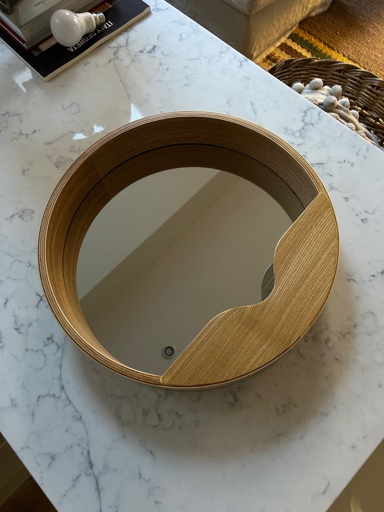 Vintage Midcentury Modern Round Mirror With Shelf