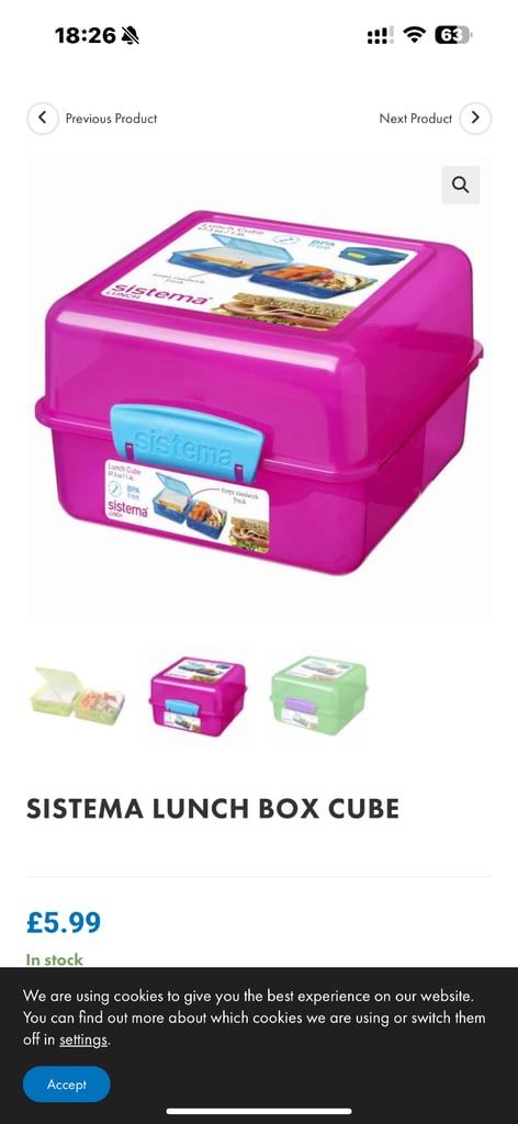 Sistema Lunch Box Cube Shaped, 1.4 litres, Purple (with a gift)