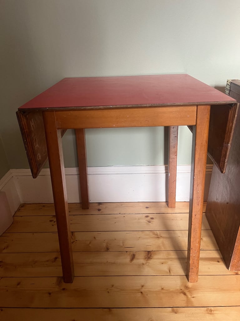Midcentury drop leaf table, red
