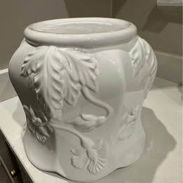 Very Large White Decorated & Glazed Planter