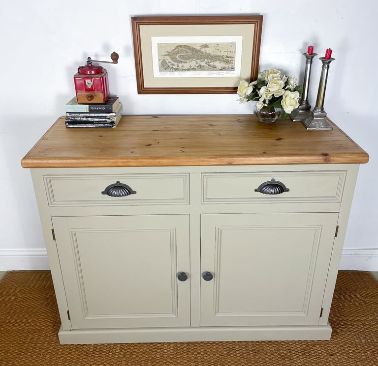 Large 4ft Extra thick chunky solid pine sideboard chest of drawers cupboard pewter pulls