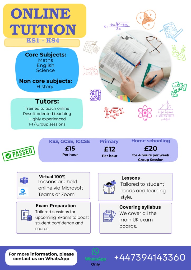 image for £15 1-1 Online GCSE Tuition  | Maths, Science, English and History | £12 Primary Tuition