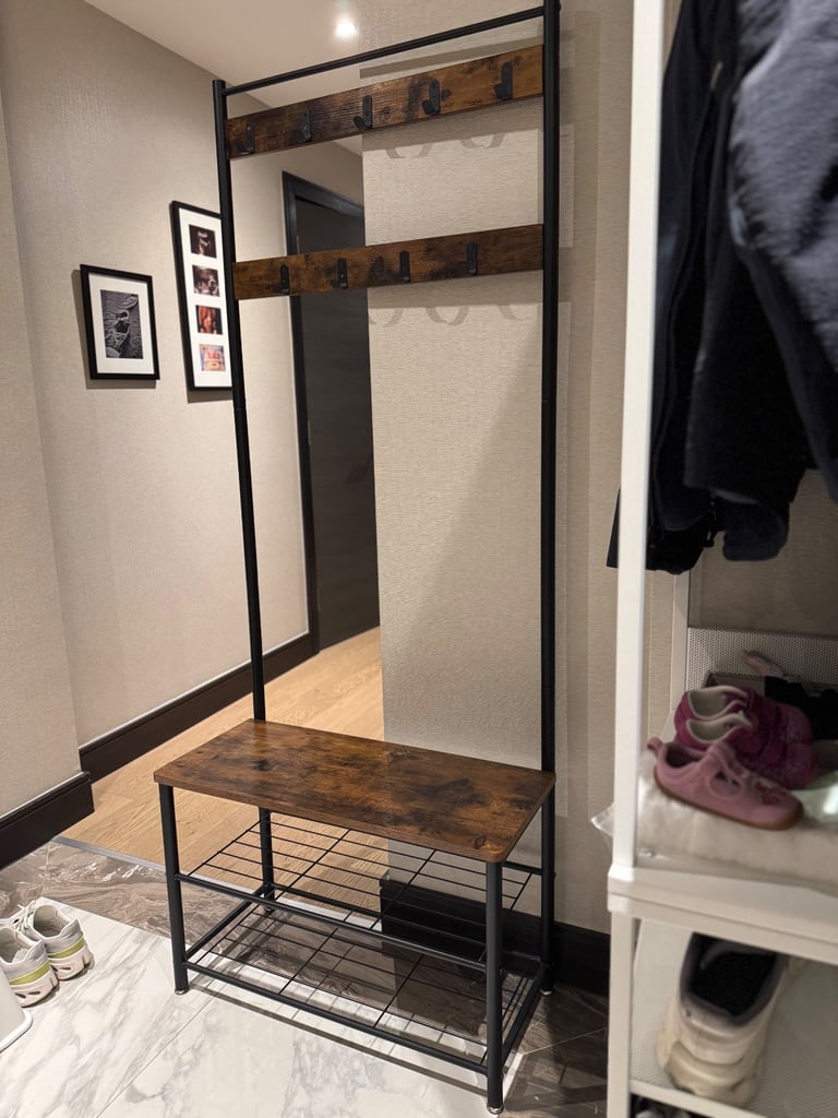  Industrial Style Hallway Coat Rack with Bench & Storage – Second-hand