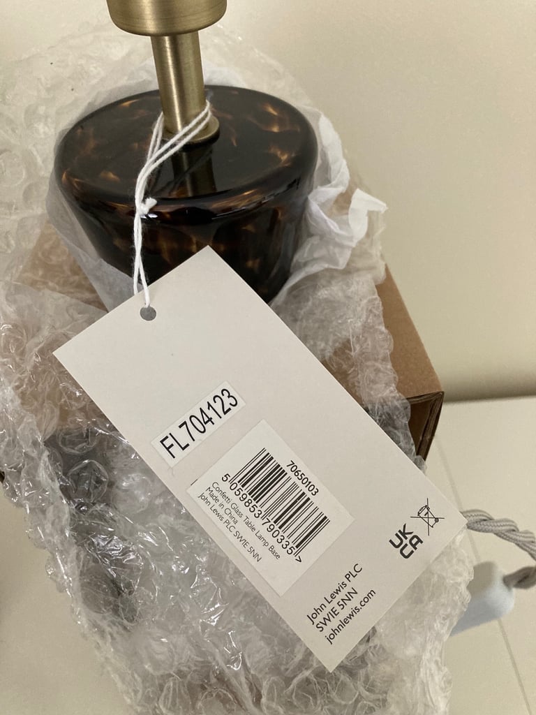 John Lewis Table Lamp - Tortoiseshell Glass - Brand New in Box - 2 Available