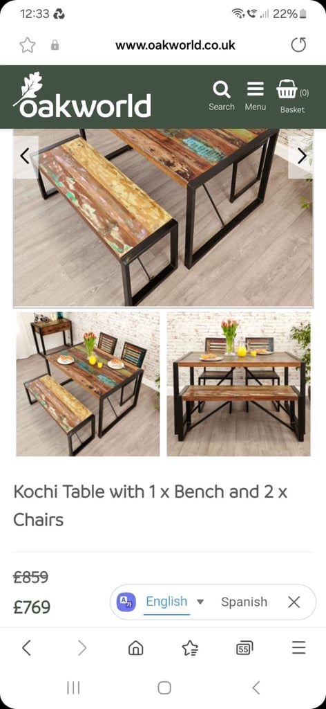 image for Kochi dining table set with bench and two chairs