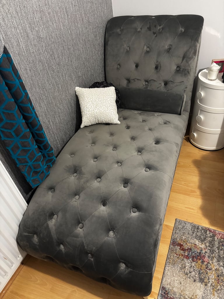Grey Velvet Chaise Lounge 