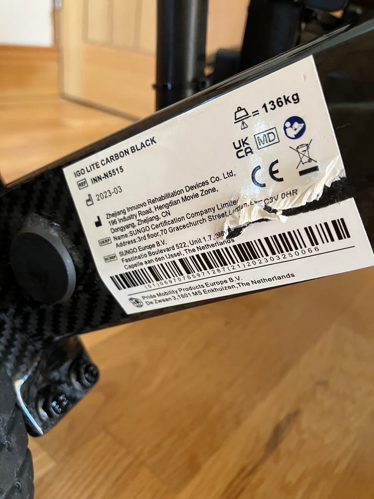 Pride IGo Lite carbon fibre ultralight electric wheelchair 