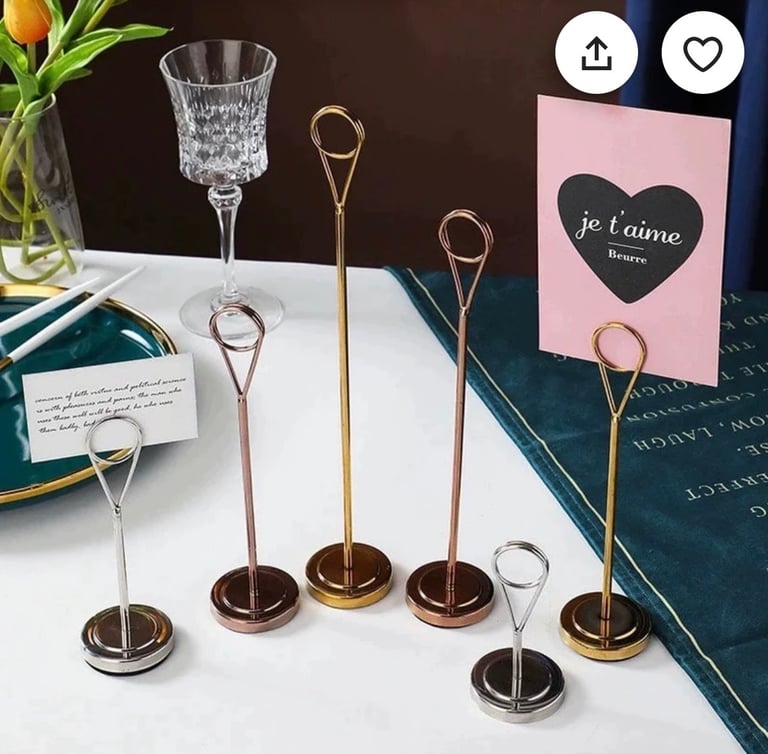 Gold card / number holders. Wedding decor 
