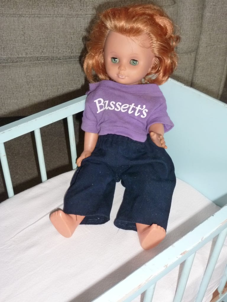VINTAGE DOLL'S COT AND DOLL